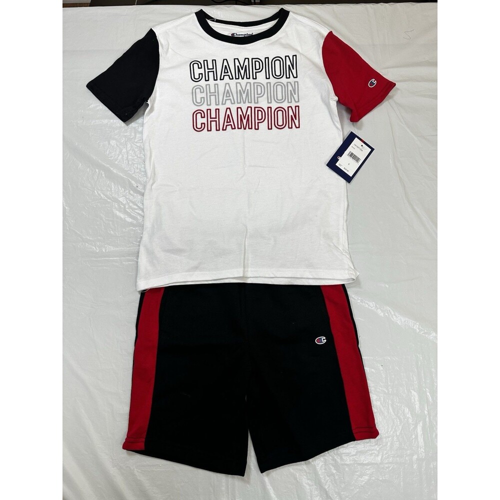 Champion 2 Piece Set Boys' T-Shirt and Shorts Size 8 Red/Black/White NWT